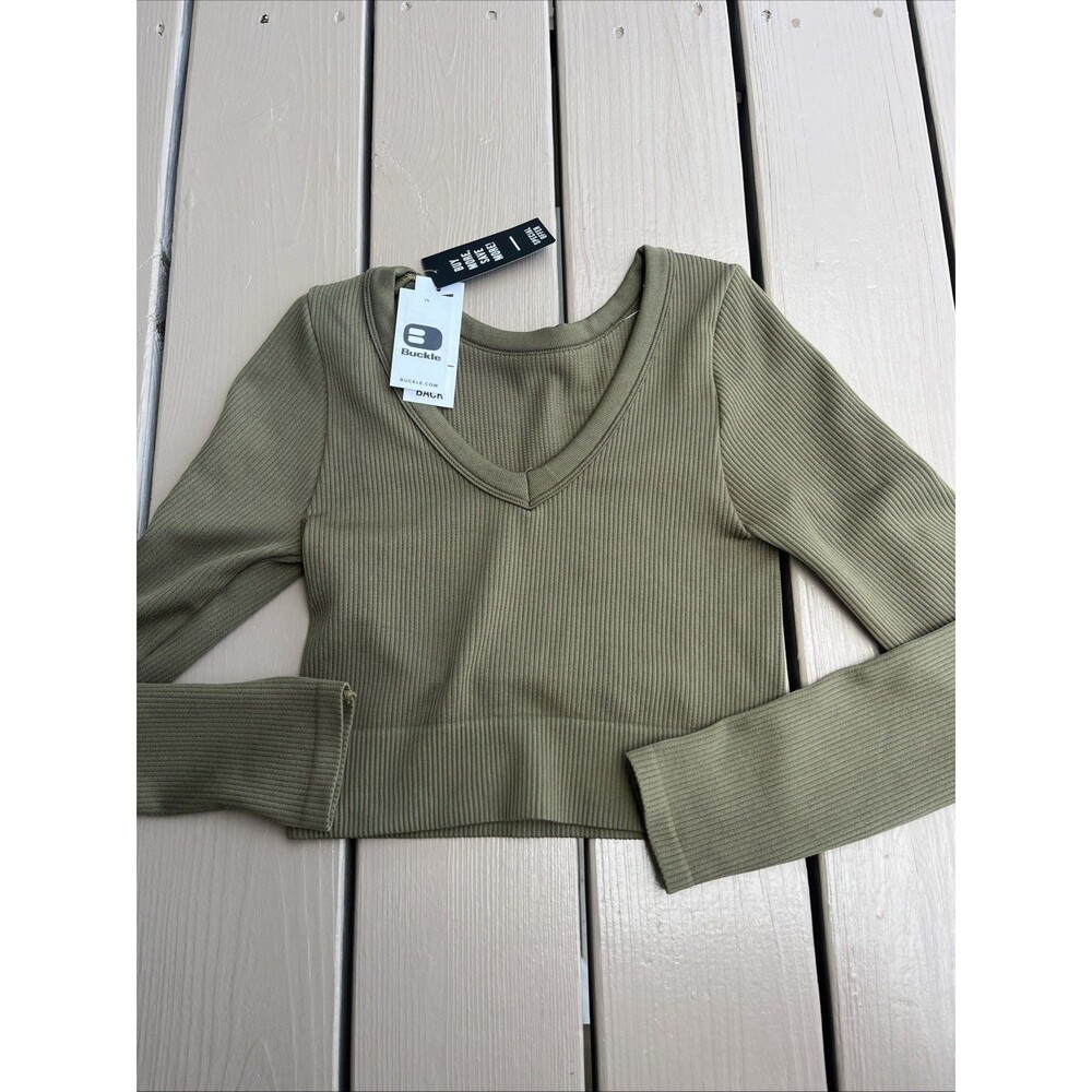 BUCKLE Women's Solid Stretch Ribbed Cropped Top Green XS New With Tags